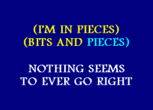 (I'M IN PIECES)
(BITS AND PIECES)

NOTHING SEEMS
TO EVER GO RIGHT