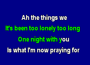 Ah the things we
It's been too lonely too long

One night with you

Is what I'm now praying for