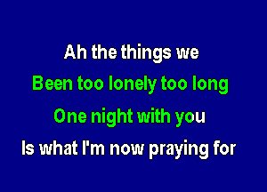 Ah the things we
Been too lonely too long

One night with you

Is what I'm now praying for