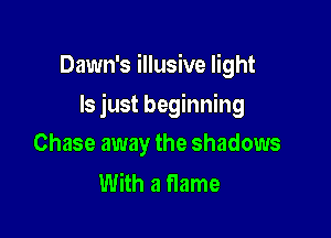 Dawn's illusive light

ls just beginning

Chase away the shadows
With a flame
