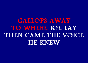 JOE LAY
THEN CAME THE VOICE
HE KNEW