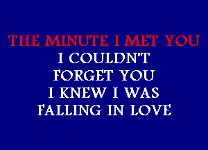 I COULDN'T
FORGET YOU
I KNEW I WAS
FALLING IN LOVE

g