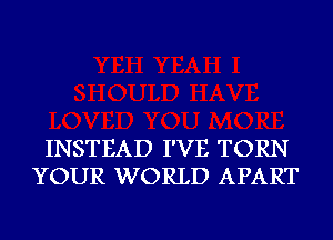 INSTEAD I'VE TORN
YOUR WORLD APART