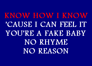 'CAUSE I CAN FEEL IT
YOU'RE A FAKE BABY
NO RHYME
NO REASON