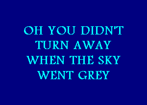 OH YOU DIDN'T
TURN AWAY
WHEN THE SKY
WENT GREY

g