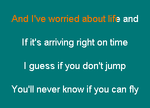 And I've worried about life and
If it's arriving right on time
I guess if you don'tjump

You'll never know if you can fly