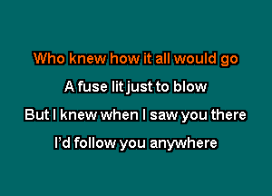 Who knew how it all would go

A fuse litjust to blow

Butl knew when I saw you there

Pd follow you anywhere