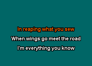 In reaping what you sew

When wings go meet the road

Pm everything you know