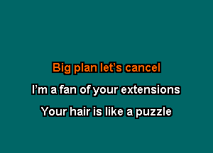 Big plan lefs cancel

Pm a fan ofyour extensions

Your hair is like a puzzle