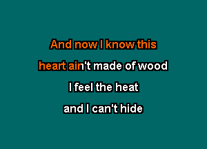 And nowl know this

heart ain't made ofwood

lfeel the heat

and I can't hide