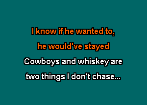 I know if he wanted to,

he would've stayed

Cowboys and whiskey are

two things I don't chase...