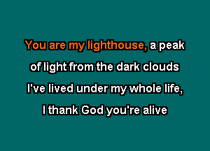 You are my lighthouse, a peak

oflight from the dark clouds

I've lived under my whole life,

lthank God you're alive