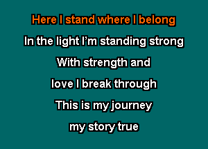 Here I stand where I belong
In the light Pm standing strong
With strength and

love I break through

This is myjourney

my story true