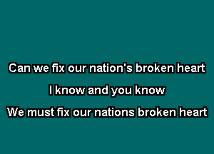 Can we fix our nation's broken heart

I know and you know

We must fix our nations broken heart