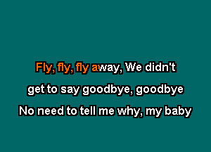 Fly, fly, fly away, We didn't
get to say goodbye, goodbye

No need to tell me why, my baby