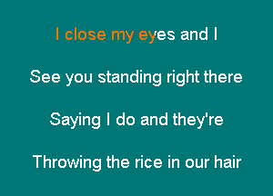 I close my eyes and I

See you standing right there

Saying I do and they're

Throwing the rice in our hair