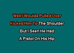 Well I Woulda Pulled Over
Kicked Him To The Shoulder

Butl Seen He Had
A Pistol On His Hip