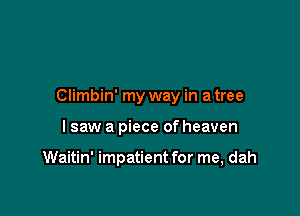 Climbin' my way in a tree

I saw a piece of heaven

Waitin' impatient for me, dah