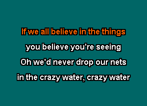 lfwe all believe in the things
you believe you're seeing
0h we'd never drop our nets

in the crazy water, crazy water