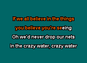 lfwe all believe in the things
you believe you're seeing
0h we'd never drop our nets

in the crazy water, crazy water