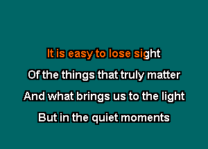 It is easy to lose sight

0f the things that truly matter

And what brings us to the light

But in the quiet moments