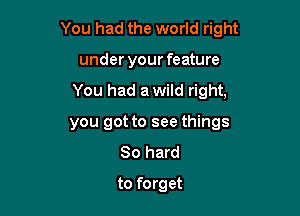 You had the world right

under your feature
You had a wild right,
you got to see things
80 hard
to forget