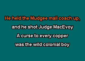 He held the Mudgee mail coach up,

and he shot Judge MacEvoy
A curse to every copper

was the wild colonial boy