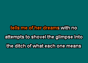 tells me of her dreams with no
attempts to shovel the glimpse Into

the ditch ofwhat each one means