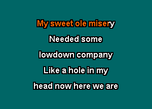 My sweet ole misery

Needed some

lowdown company

Like a hole in my

head now here we are