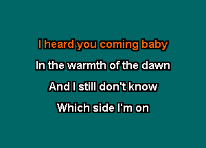 I heard you coming baby

In the warmth of the dawn
And I still don't know
Which side I'm on