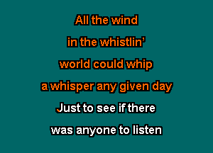 All the wind
in the whistliw

world could whip

a whisper any given day

Just to see ifthere

was anyone to listen