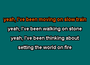 yeah, I've been moving on slow train
yeah, I've been walking on stone
yeah, I've been thinking about

setting the world on fire