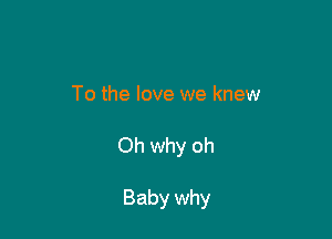 To the love we knew

Oh why oh

Baby why