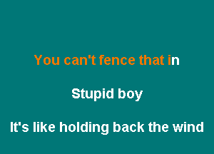 You can't fence that in

Stupid boy

It's like holding back the wind