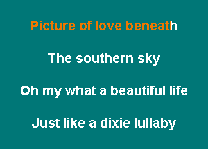 Picture of love beneath

The southern sky

Oh my what a beautiful life

Just like a dixie lullaby