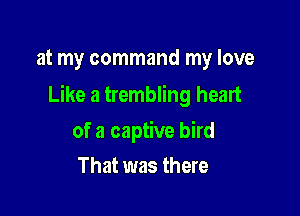 at my command my love

Like a trembling heart

of a captive bird
That was there