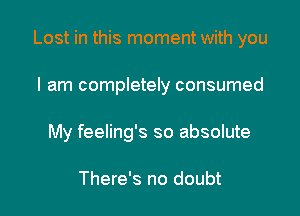 Lost in this moment with you

I am completely consumed
My feeling's so absolute

There's no doubt