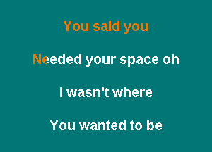 You said you

Needed your space oh

I wasn't where

You wanted to be