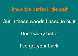 I know the perfect little path
Out in these woods I used to hunt

Don't worry babe

I've got your back