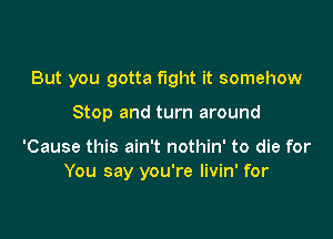 But you gotta fight it somehow

Stop and turn around

'Cause this ain't nothin' to die for
You say you're livin' for