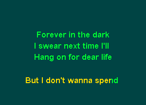 Forever in the dark
I swear next time I'll
Hang on for dear life

But I don't wanna spend