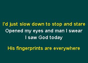 I'd just slow down to stop and stare
Opened my eyes and man I swear
I saw God today

His fingerprints are everywhere