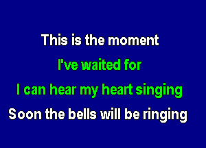 This is the moment
I've waited for
I can hear my heart singing

Soon the bells will be ringing