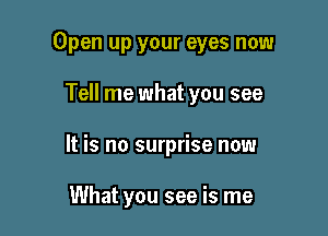 Open up your eyes now

Tell me what you see
It is no surprise now

What you see is me