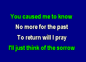 You caused me to know
No more for the past

To return will I pray

I'll just think of the sorrow