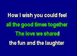 How I wish you could feel

all the good times together

The love we shared
the fun and the laughter