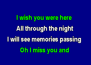 lwish you were here
All through the night

I will see memories passing

Oh I miss you and
