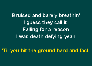 Bruised and barely breathin'
I guess they call it
Falling for a reason

I was death defying yeah

'Til you hit the ground hard and fast