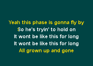 Yeah this phase is gonna fly by
So he's tryin' to hold on

It wont be like this for long
It wont be like this for long
All grown up and gone