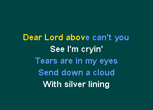 Dear Lord above can't you
See I'm cryin'

Tears are in my eyes
Send down a cloud
With silver lining